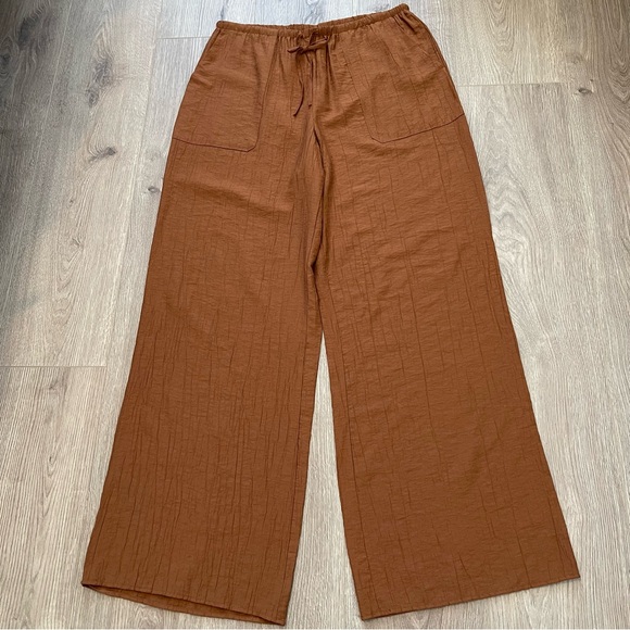 Zara Textured Wide Leg Pants Size Large - New - Picture 4 of 7